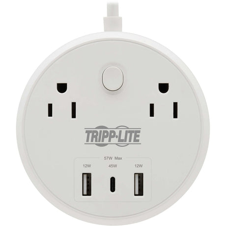Eaton Tripp Lite Series Safe-IT 57W 2-Outlet Surge Protector - 5-15R Outlets, 3 USB Ports, 8 ft. (2.4 m) Cord, 300 Joules, Antimicrobial Protection, White