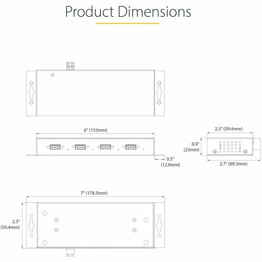 StarTech.com 4-Port Industrial USB 3.0 5Gbps Hub, Rugged USB Hub w/ ESD & Surge Protection, DIN/Wall/Desk Mountable, USB-A Expansion Hub