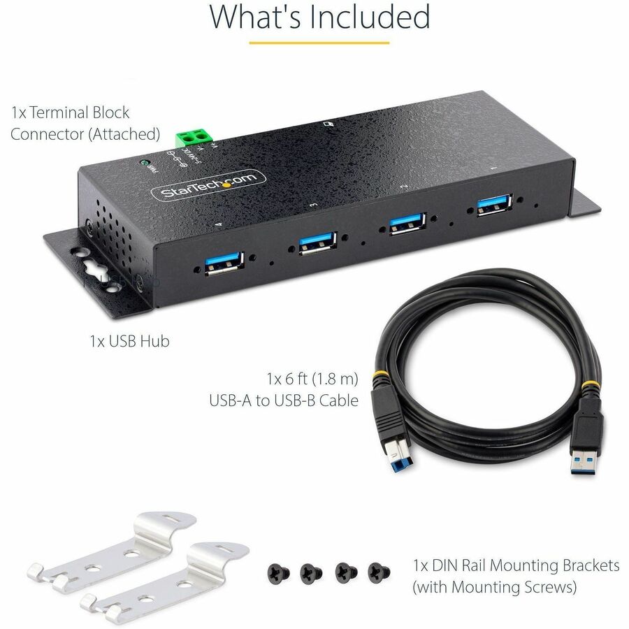 StarTech.com 4-Port Industrial USB 3.0 5Gbps Hub, Rugged USB Hub w/ ESD & Surge Protection, DIN/Wall/Desk Mountable, USB-A Expansion Hub