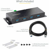 StarTech.com 4-Port Industrial USB 3.0 5Gbps Hub, Rugged USB Hub w/ ESD & Surge Protection, DIN/Wall/Desk Mountable, USB-A Expansion Hub