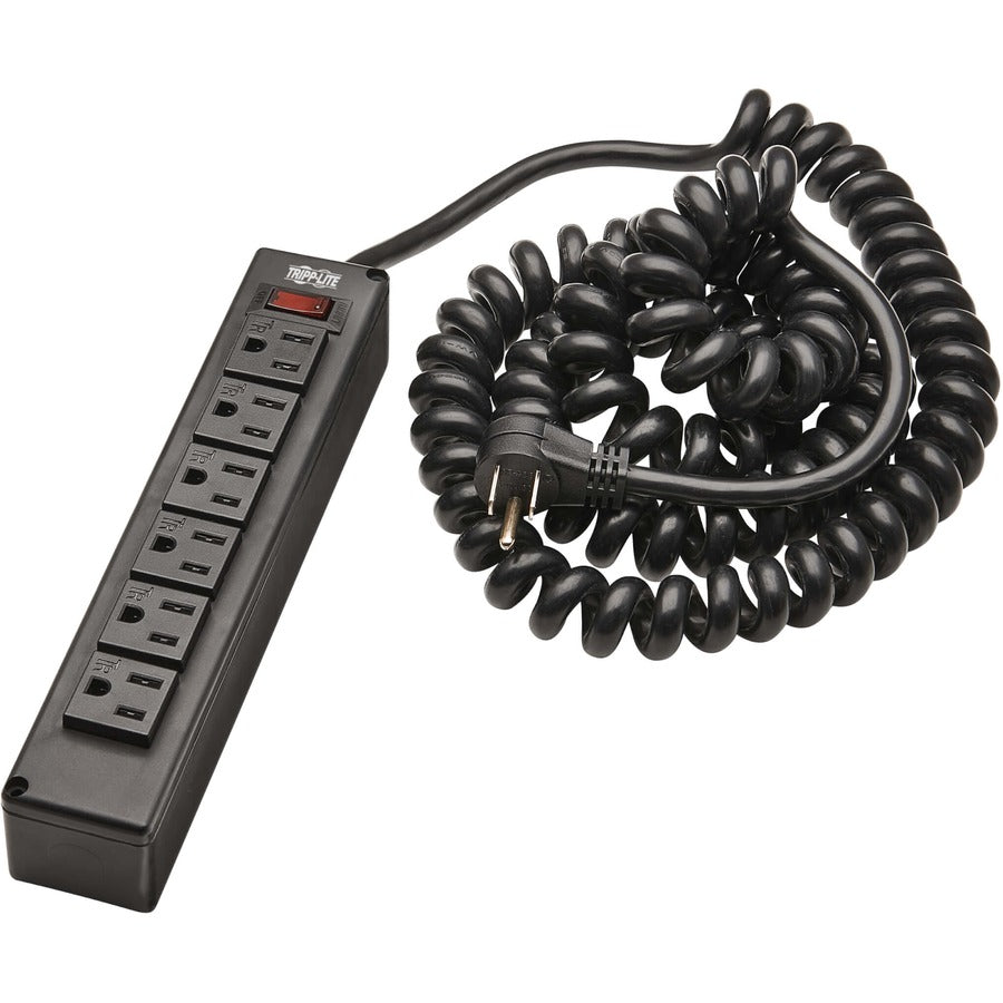 Eaton Tripp Lite Series Safe-IT 6-Outlet Surge Protector - 10 ft. Spiral Cord, 5-15P Plug, 300 Joules, Antimicrobial Protection, Black