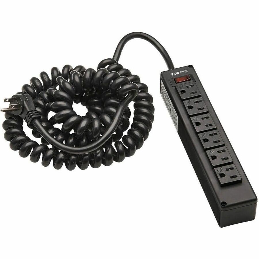 Eaton Tripp Lite Series Safe-IT 6-Outlet Surge Protector - 10 ft. Spiral Cord, 5-15P Plug, 300 Joules, Antimicrobial Protection, Black