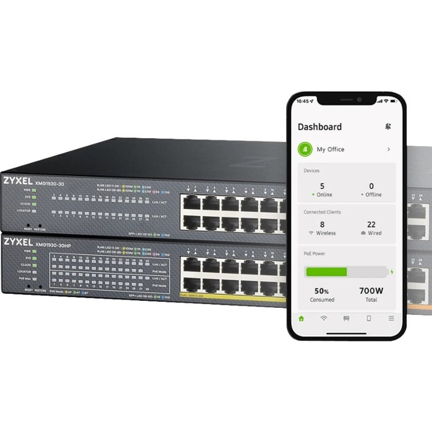 ZYXEL XMG1930-30 24-Port 2.5G Multi-Gigabit L3 Smart Nebula Cloud Managed Switch with 2 10G SFP+ Uplinks and 4 10G Ethernet