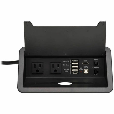 Eaton Tripp Lite Series Power It! 2-Outlet In-Desk Power and Charging Dock - 4x USB-A, USB-B, HDMI, RJ11, RJ45, 10 ft. Cord, Antimicrobial Protection, Black
