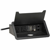 Eaton Tripp Lite Series Power It! 2-Outlet In-Desk Power and Charging Dock - 4x USB-A, USB-B, HDMI, RJ11, RJ45, 10 ft. Cord, Antimicrobial Protection, Black