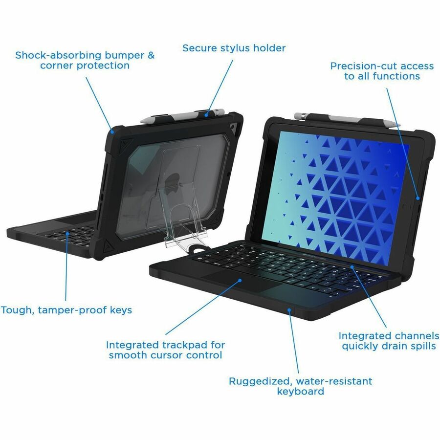 Extreme KeyCase-T w/Smart Connector & Trackpad for iPad 9/8/7 (Non-Detachable) (Black)