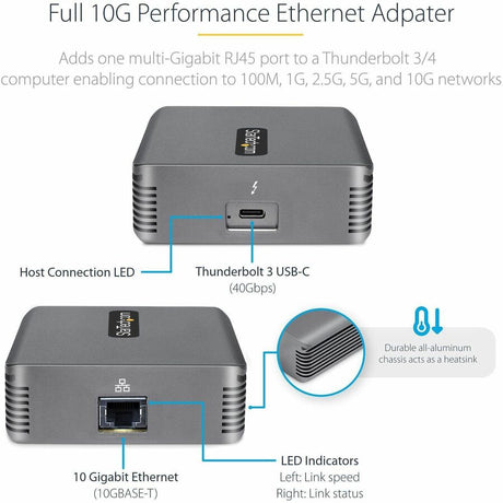 StarTech.com Thunderbolt 3 to Ethernet Adapter, 10GbE, Multi-Gigabit Thunderbolt 3 to RJ45 Network Adapter, TB3/TB4 10GbE NIC