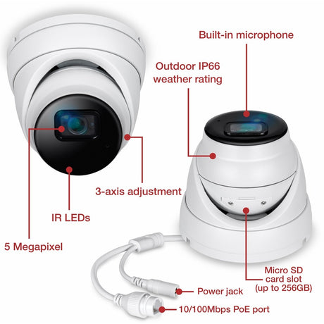 TRENDnet Indoor Outdoor 5MP H.265 PoE IR Fixed Turret Network Camera, IP66 Rated Housing, IR Night Vision up to 30m (98 ft.), Security Surveillance Camera, microSD Card Slot, White, TV-IP1515PI