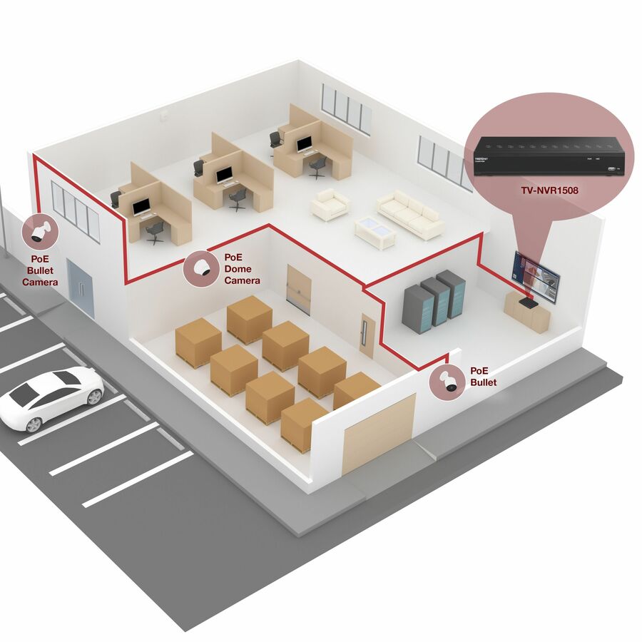 TRENDnet 8-Channel UHD PoE NVR, H.264/H.265 4K (8MP), Up to 12TB Storage (HDD Not Included), Supports one 4K Camera Channel, 8 PoE ports, 80W PoE Power Budget, Rackmount Design, 240fps, TV-NVR1508