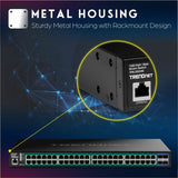 TRENDnet 52-Port Gigabit Web Smart PoE+ Switch with 10G SFP+ Ports, TPE-3524S, 48 x Gigabit PoE+ Ports, 4 x 10G SFP+ Ports, 410W PoE Power Budget, Lifetime Protection, Black