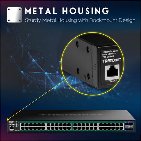 TRENDnet 52-Port Gigabit Web Smart PoE+ Switch with 10G SFP+ Ports, TPE-3524S, 48 x Gigabit PoE+ Ports, 4 x 10G SFP+ Ports, 410W PoE Power Budget, Lifetime Protection, Black