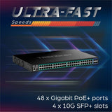 TRENDnet 52-Port Gigabit Web Smart PoE+ Switch with 10G SFP+ Ports, TPE-3524S, 48 x Gigabit PoE+ Ports, 4 x 10G SFP+ Ports, 410W PoE Power Budget, Lifetime Protection, Black