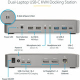 StarTech.com Dual-Laptop USB-C KVM Docking Station, Dual Monitor 4K 60Hz DisplayPort KVM Dock, 5x USB Hub, GbE, 90W/45W PD, Windows/Mac