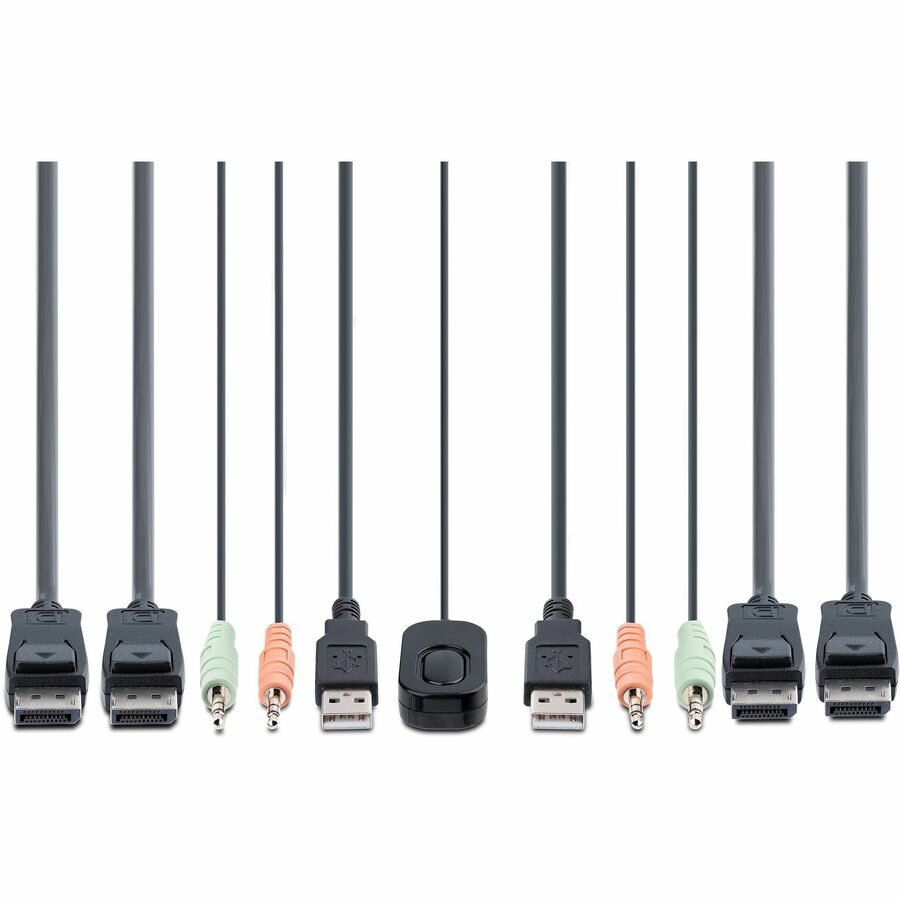 StarTech.com 2-Port Dual-Monitor DisplayPort Cable KVM Switch, 4K 60Hz, Compact KVM with 5ft/1.5m Integrated Host Cables, Bus Powered