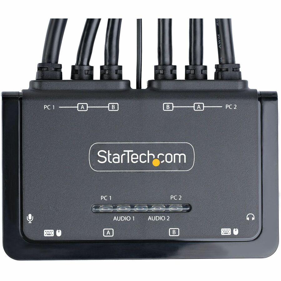 StarTech.com 2-Port Dual-Monitor DisplayPort Cable KVM Switch, 4K 60Hz, Compact KVM with 5ft/1.5m Integrated Host Cables, Bus Powered