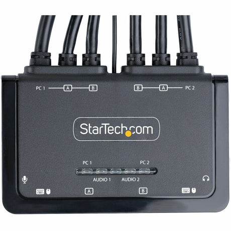 StarTech.com 2-Port Dual-Monitor DisplayPort Cable KVM Switch, 4K 60Hz, Compact KVM with 5ft/1.5m Integrated Host Cables, Bus Powered