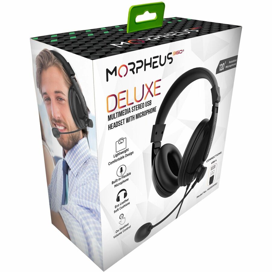 Morpheus 360 Deluxe Multimedia Stereo USB Headset - Adjustable Microphone - Lightweight Comfortable Design - Eco Leather Ear Cushions - HS3500SU