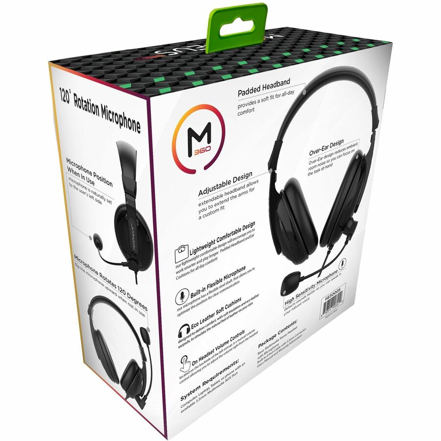 Morpheus 360 Basic Multimedia Stereo Headset - Adjustable Microphone - Lightweight Comfortable Design - Eco Leather Ear Cushions - HS3000S