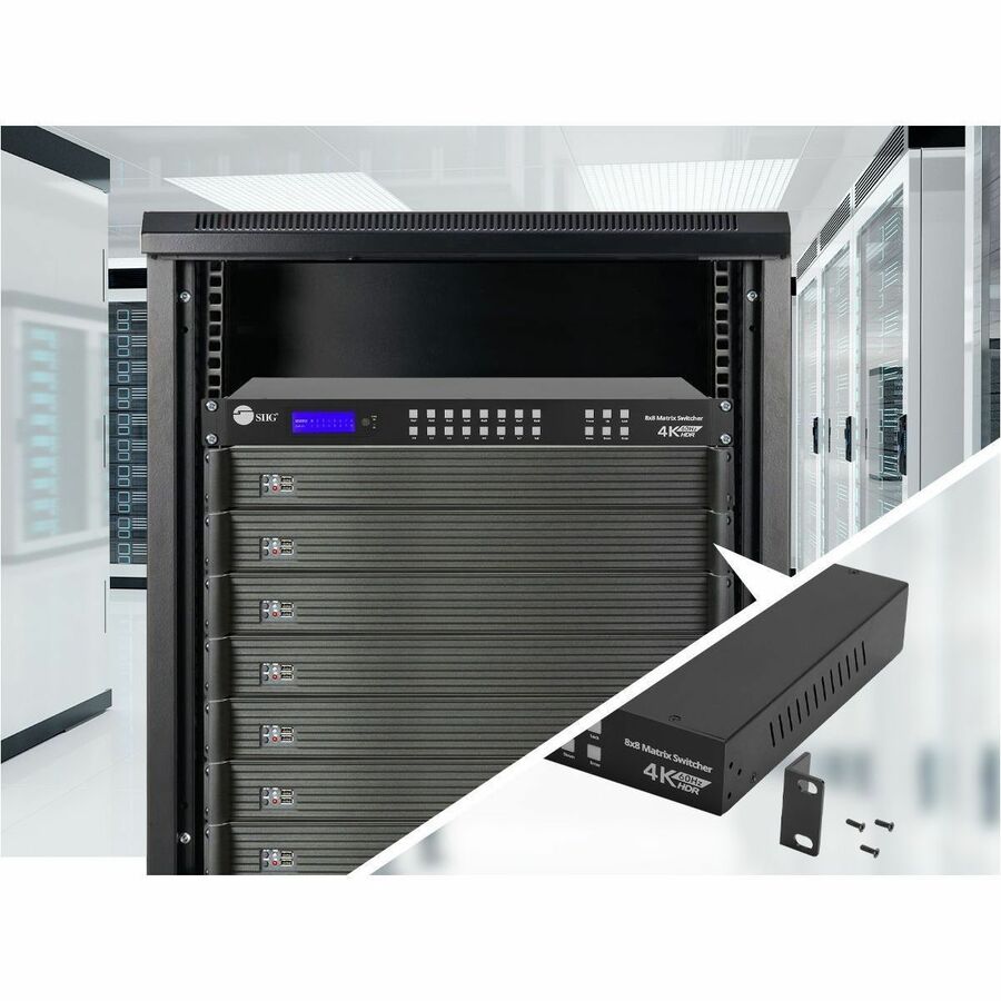 SIIG 8x8 HDMI 4K60Hz Matrix Switcher with LCD - 18Gbps- Downscaling- EDID Management - ARC- Audio Embedded/Extraction