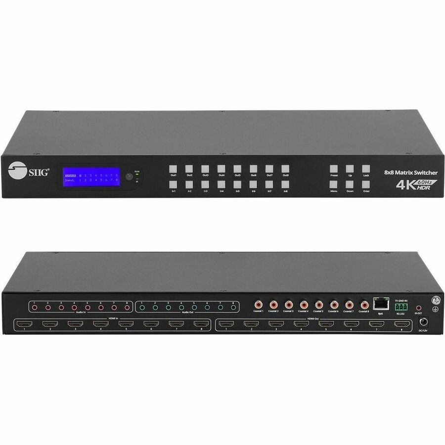 SIIG 8x8 HDMI 4K60Hz Matrix Switcher with LCD - 18Gbps- Downscaling- EDID Management - ARC- Audio Embedded/Extraction