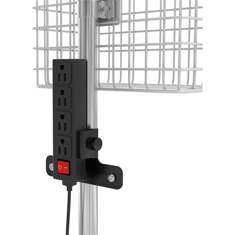 CTA Digital Medical Rolling Cart with VESA Articulating Arm, Basket, and Power Strip Holder