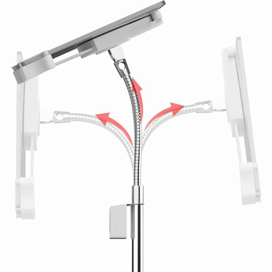 CTA Digital Compact Gooseneck Floor Stand with Accessories for 7-13-Inch Tablets (White)