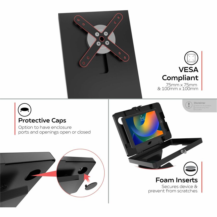 CTA Premium Locking Floor Stand Kiosk with Universal Security Enclosure, Keyboard Tray, and Storage Compartment (Black)