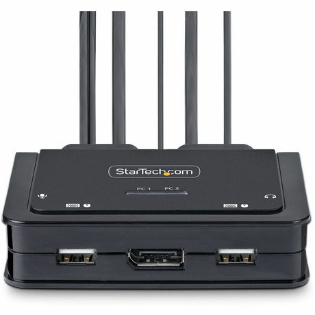 StarTech.com 2-Port Hybrid USB-C DisplayPort Cable KVM Switch, 4K 60Hz, Compact KVM with 6ft/1.8m USB-A & 4ft/1.2m USB-C Integrated Cables
