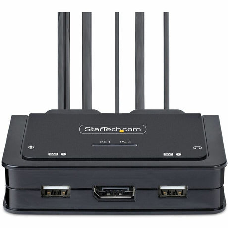 StarTech.com 2-Port USB-C Cable KVM Switch, 4K 60Hz DisplayPort Output, Compact KVM with 4ft/1.2m Integrated Host Cables, Bus Powered