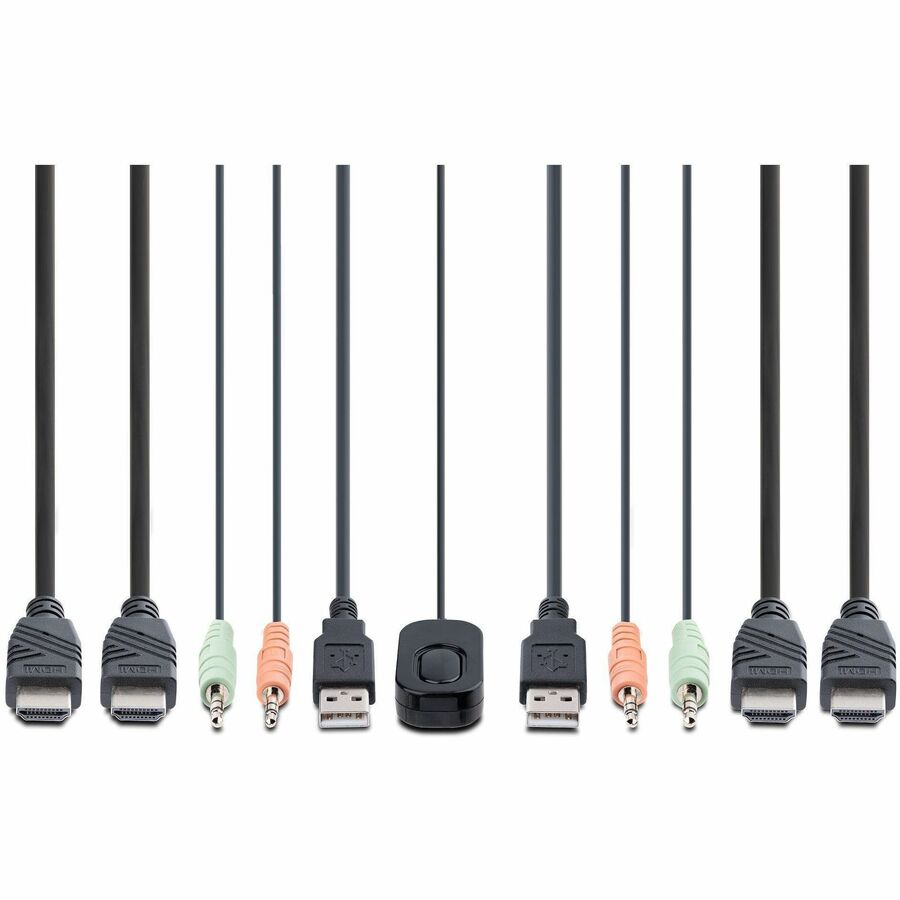 StarTech.com 2-Port Dual-Monitor HDMI Cable KVM Switch, 4K 60Hz, Compact KVM with 5ft/1.5m Integrated Host Cables, Bus Powered