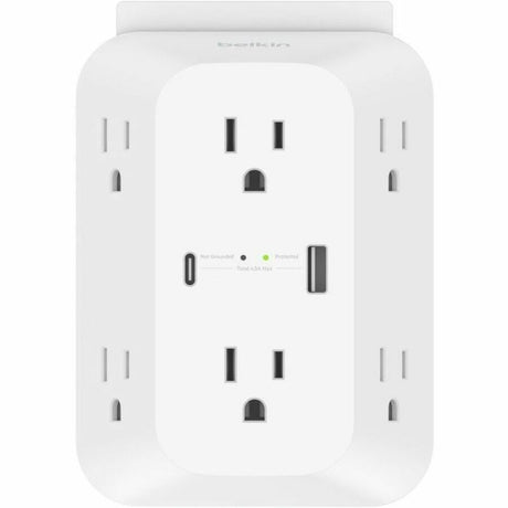 Belkin 6-Outlet Surge Protector Power Strip, Wall-Mountable with 6 AC Outlets, Overvoltage Protection, LED Indicator - USB-C Port & USB-A Port w/USB-C PD Fast Charging - 1680 Joules of Protection