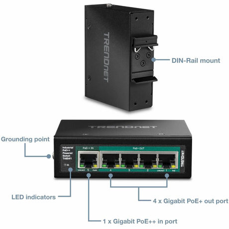 5 Port Ind Gig PoE+ Switch