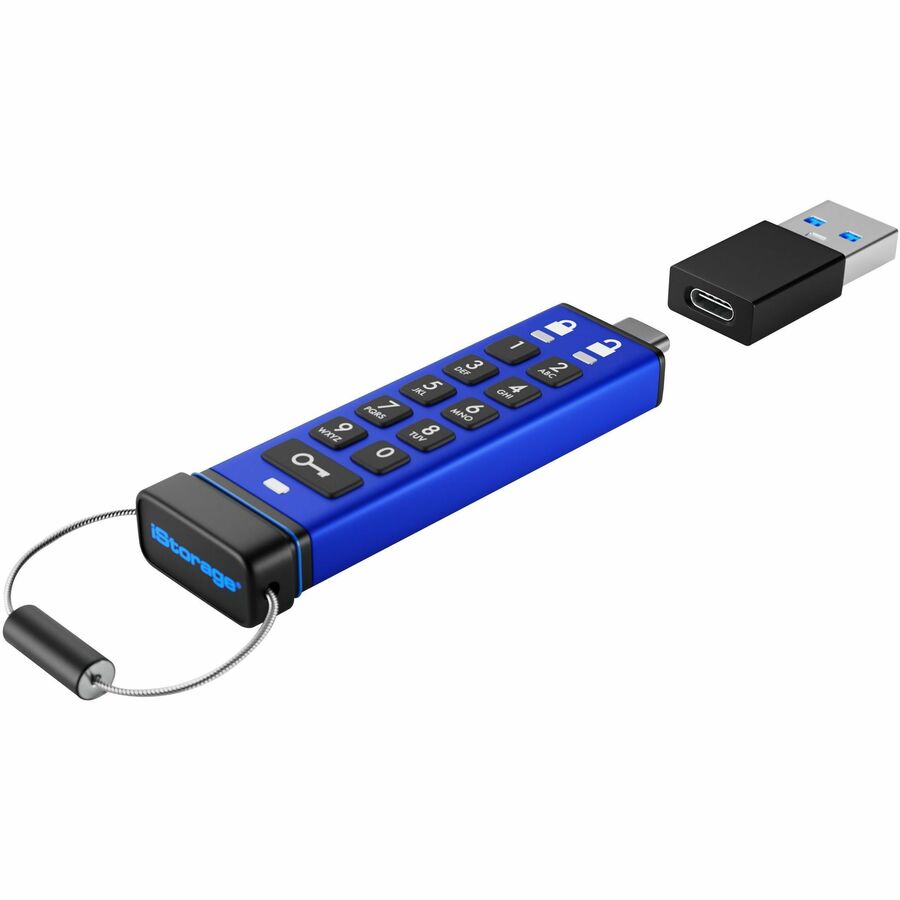 iStorage datAshur PRO+C 128GB | FIPS 140-3 Level 3 Certified | Secure USB Type-C Hardware Encrypted Drive | PIN protected | Type C-A adapter included - TAA Compliant