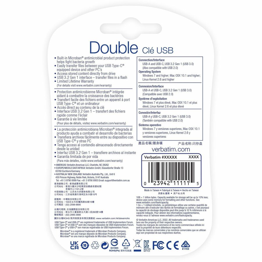 128GB Store 'n' Go Dual USB Flash Drive for USB-C Devices - Blue