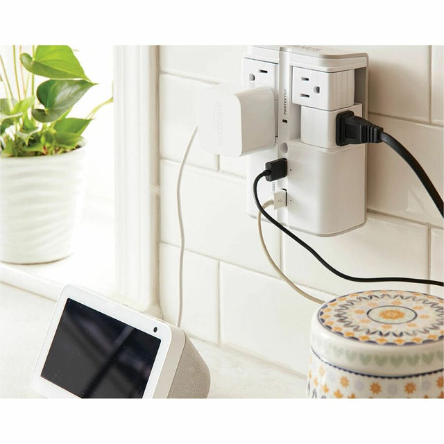 Sanus On-Wall Surge Protector - 4 Rotating Outlet Power Strip with USB ports - White