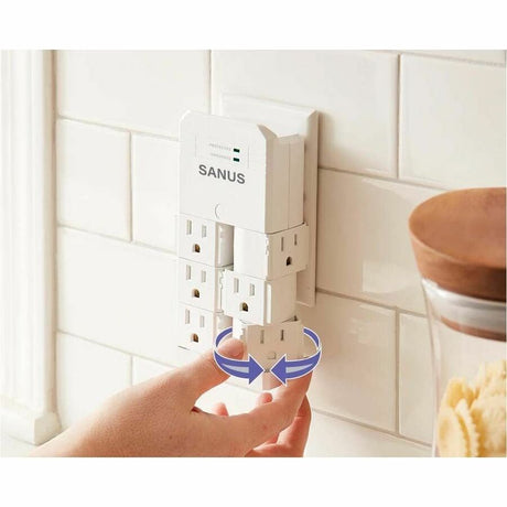 Sanus On-Wall Surge Protector - 6 Rotating Outlet Power Strip - White