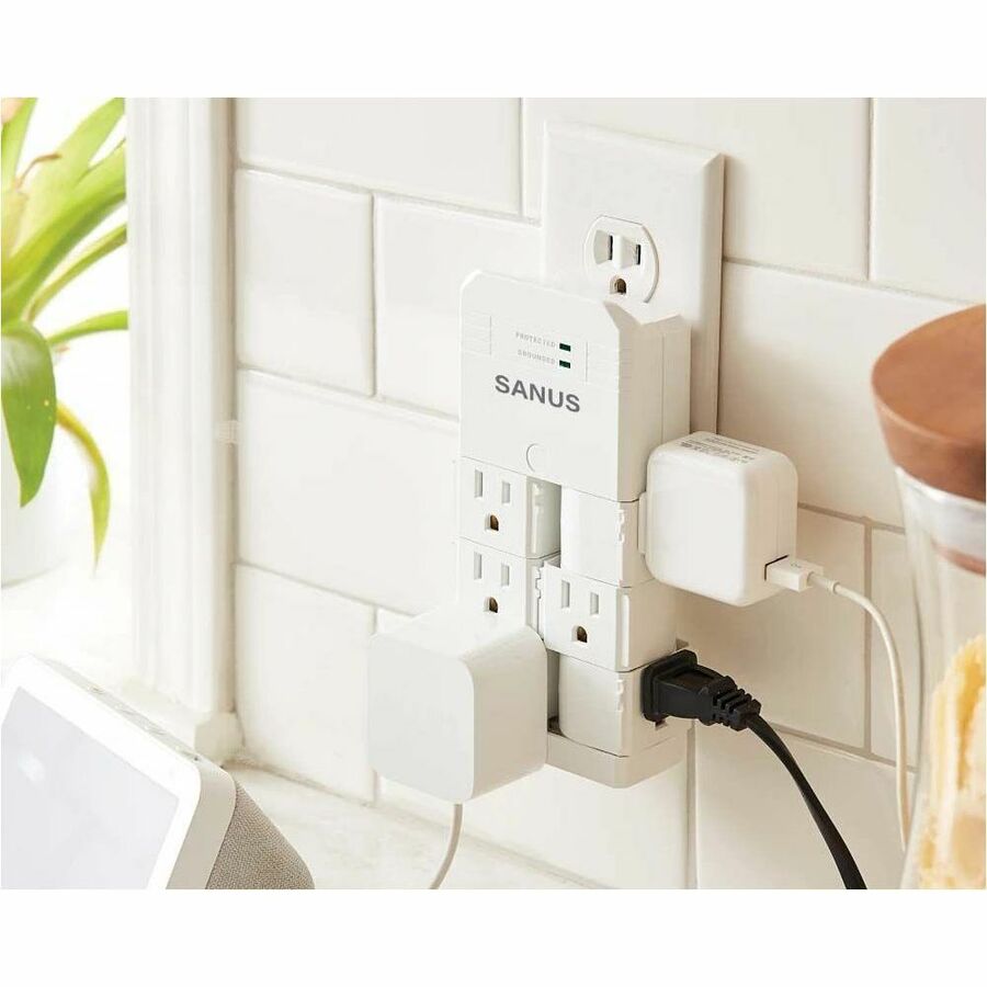 Sanus On-Wall Surge Protector - 6 Rotating Outlet Power Strip - White