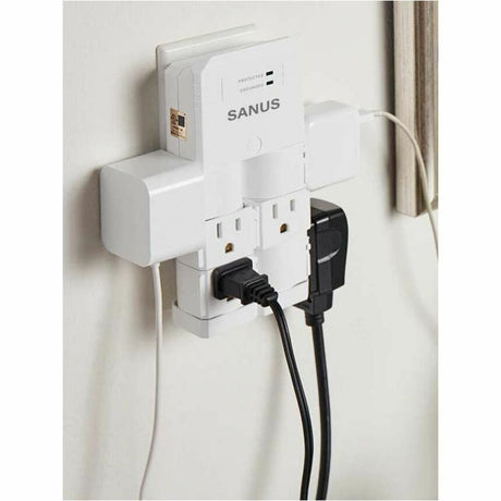 Sanus On-Wall Surge Protector - 6 Rotating Outlet Power Strip - White