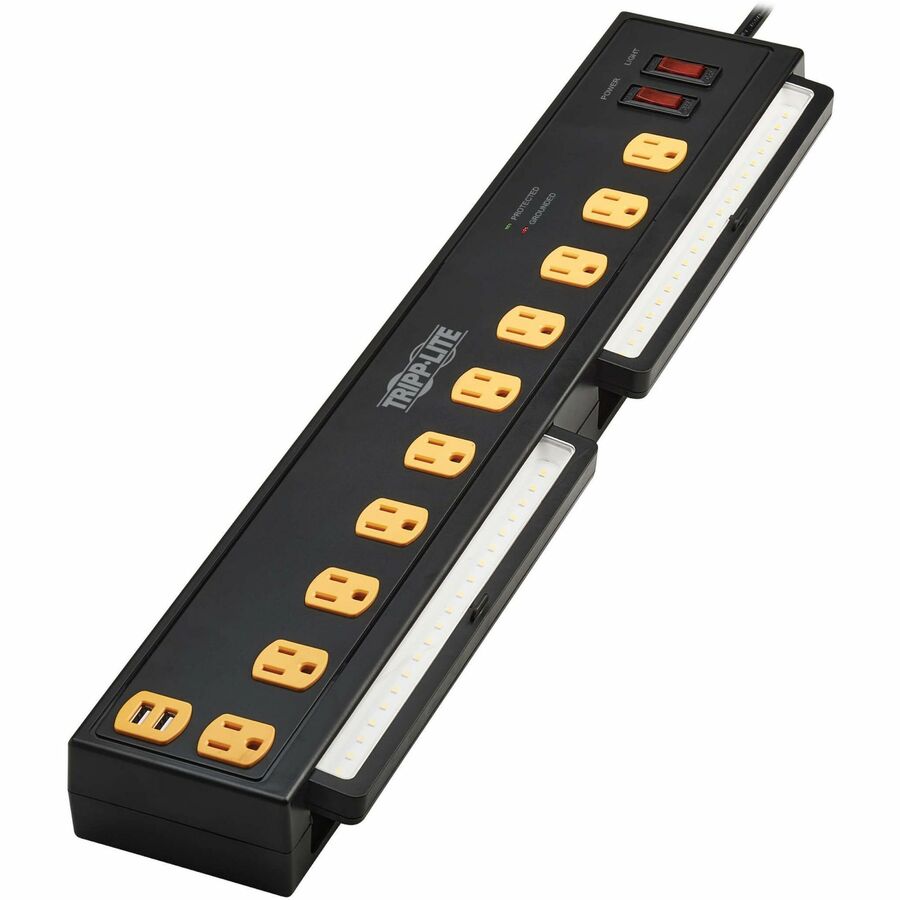 Eaton Tripp Lite Series Protect It! 10-Outlet Surge Protector with Swivel Light Bars - 5-15R Outlets, 2 USB Ports, 10 ft. (3 m) Cord, 4500 Joules, Black