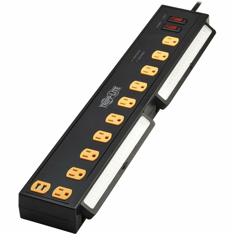 Eaton Tripp Lite Series Protect It! 10-Outlet Surge Protector with Swivel Light Bars - 5-15R Outlets, 2 USB Ports, 10 ft. (3 m) Cord, 4500 Joules, Black
