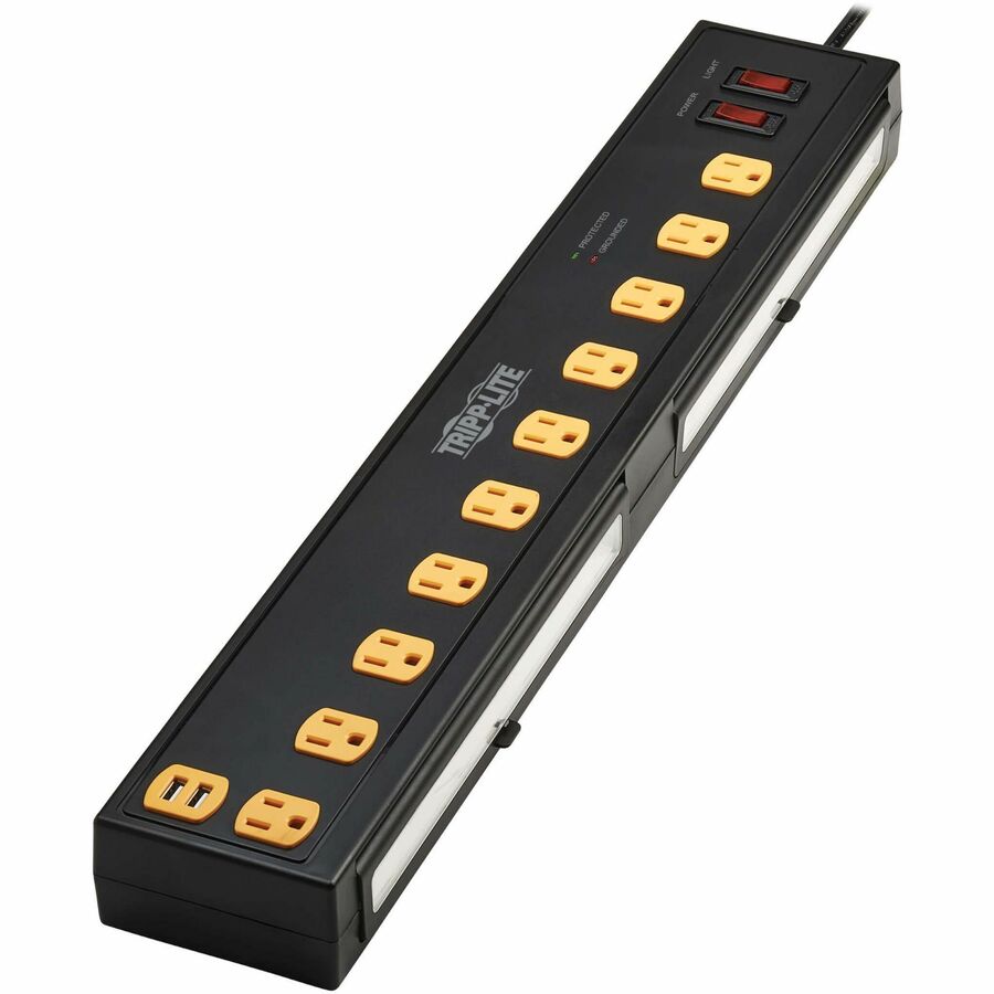 Eaton Tripp Lite Series Protect It! 10-Outlet Surge Protector with Swivel Light Bars - 5-15R Outlets, 2 USB Ports, 10 ft. (3 m) Cord, 4500 Joules, Black