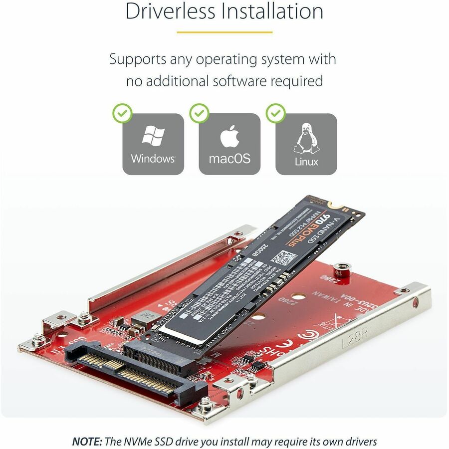 StarTech.com M.2 to U.3 Adapter, For M.2 NVMe SSDs, PCIe M.2 Drive to 2.5inch U.3 (SFF-TA-1001) Host Adapter/Converter, TAA Compliant