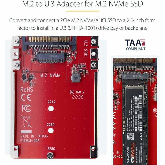 StarTech.com M.2 to U.3 Adapter, For M.2 NVMe SSDs, PCIe M.2 Drive to 2.5inch U.3 (SFF-TA-1001) Host Adapter/Converter, TAA Compliant