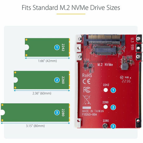 StarTech.com M.2 to U.3 Adapter, For M.2 NVMe SSDs, PCIe M.2 Drive to 2.5inch U.3 (SFF-TA-1001) Host Adapter/Converter, TAA Compliant