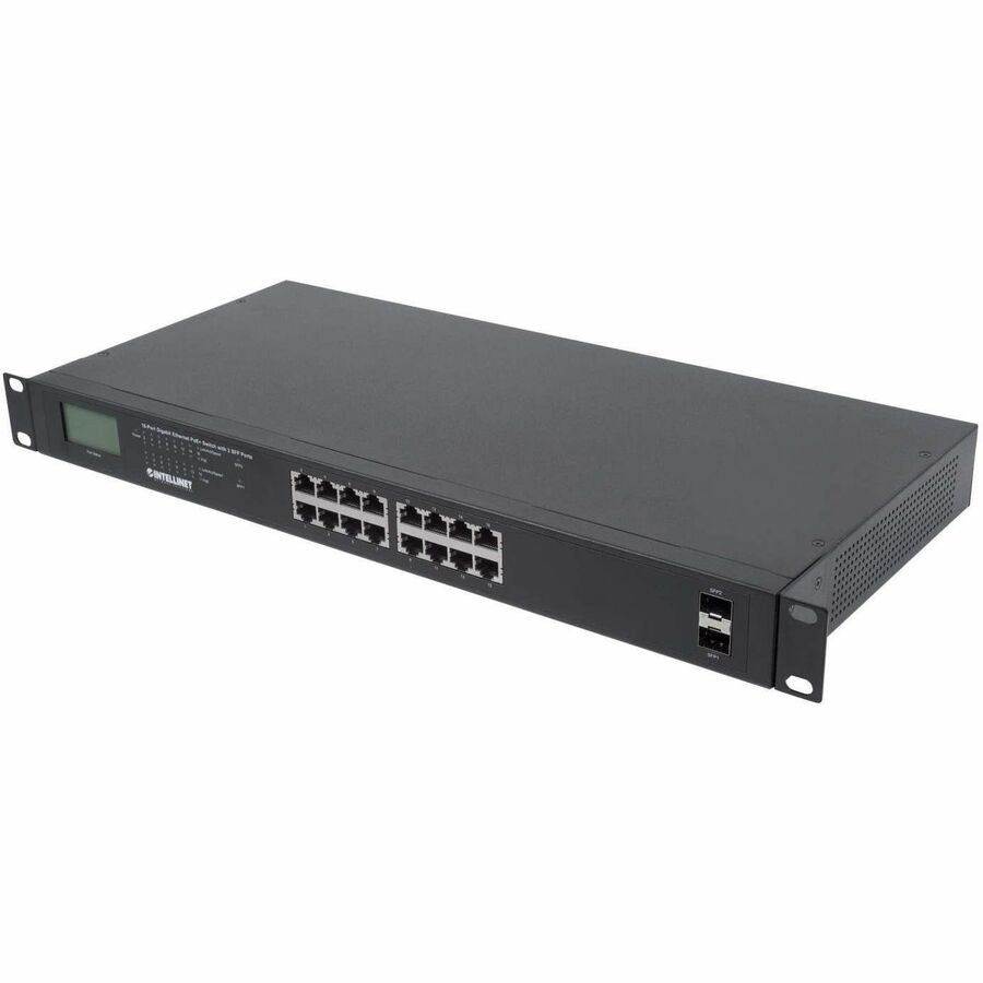 Intellinet 16-Port Gigabit Ethernet PoE+ Switch with 2 SFP Ports and LCD Screen