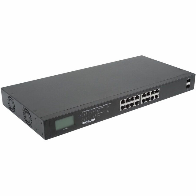 Intellinet 16-Port Gigabit Ethernet PoE+ Switch with 2 SFP Ports and LCD Screen