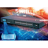 Intellinet 24-Port Gigabit Ethernet PoE+ Switch with 2 SFP Ports and LCD Screen