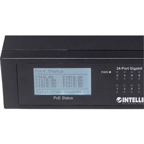 Intellinet 24-Port Gigabit Ethernet PoE+ Switch with 2 SFP Ports and LCD Screen