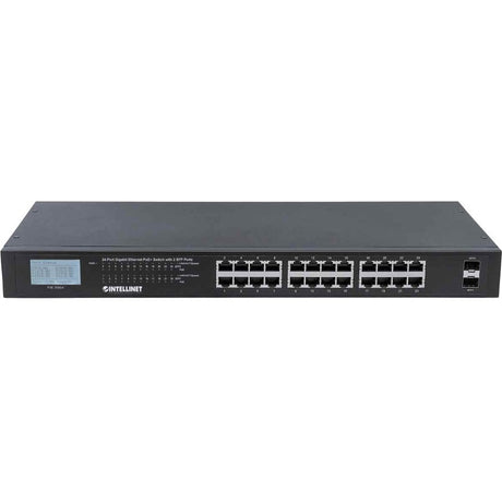 Intellinet 24-Port Gigabit Ethernet PoE+ Switch with 2 SFP Ports and LCD Screen