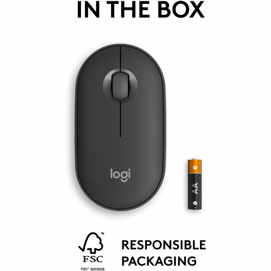 Logitech Pebble Mouse 2 M350s Slim Bluetooth Wireless Mouse, Portable, Customizable Button, Quiet Clicks - Tonal Graphite